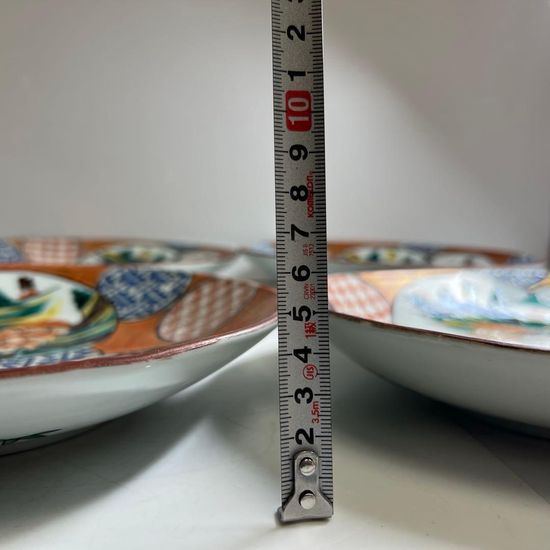 名工　九谷庄三　青九谷山水人物画八寸皿10枚　直径約24㎝　東Y8-0312⑥