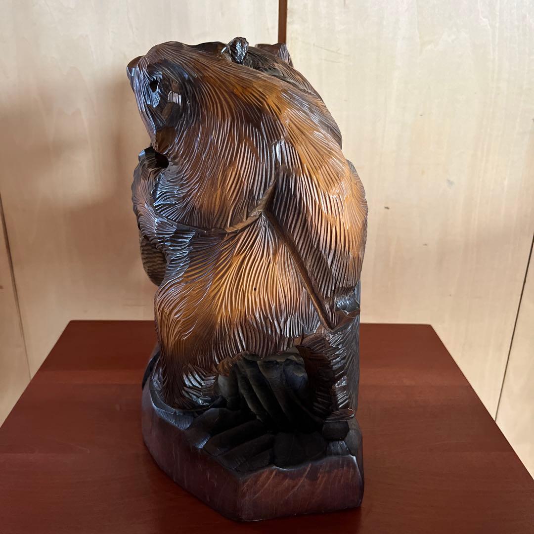 木彫の熊　親子熊　工芸品　クマ　シャケ熊　置物　アンティーク　北海道
