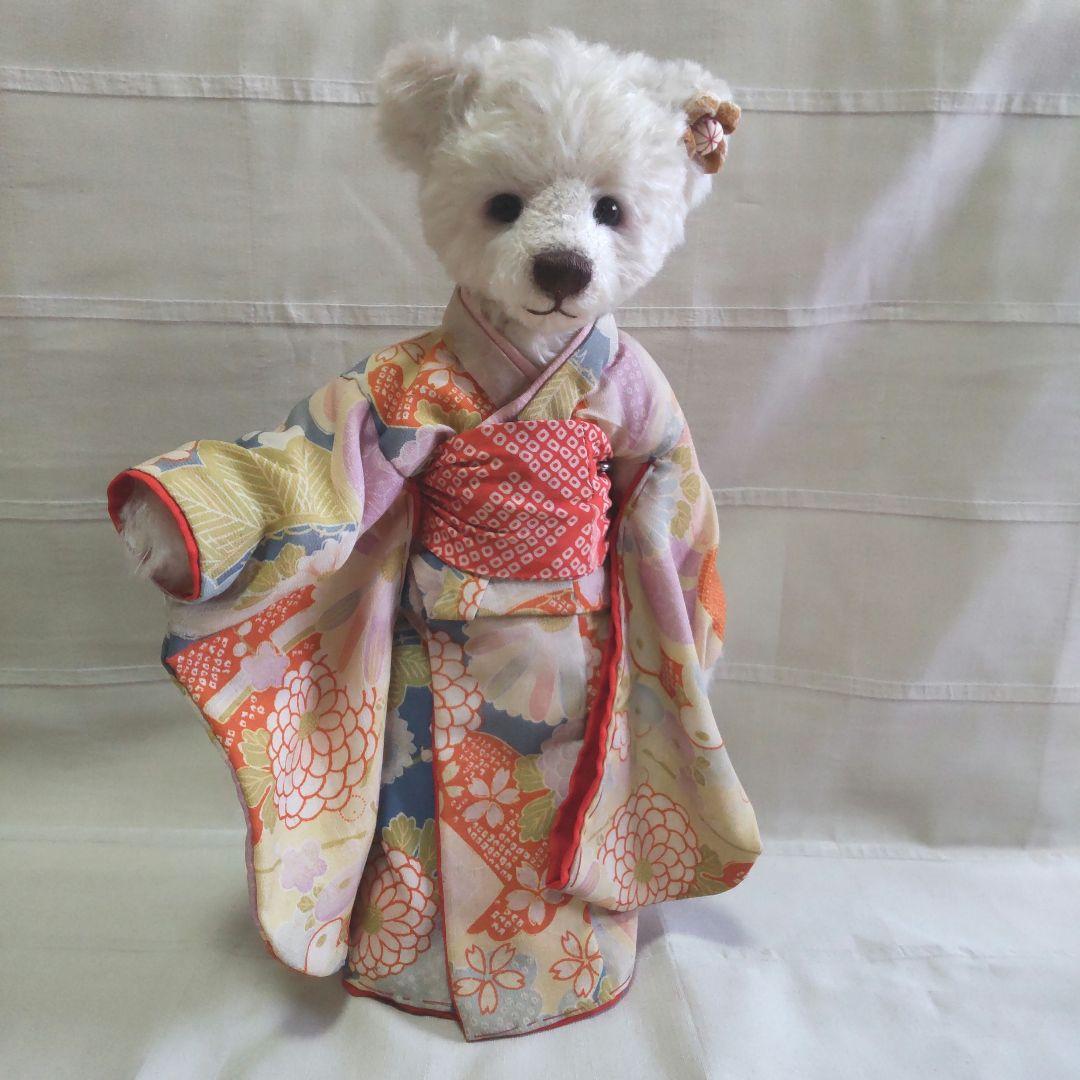 古布着物ベア　約32cm スタンド付　七五三　お正月　ひな祭り　ハンドメイド