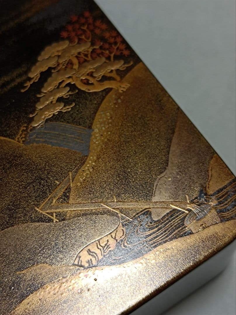 山水蒔絵香箱 細密工芸 超絶技巧 桐箱付