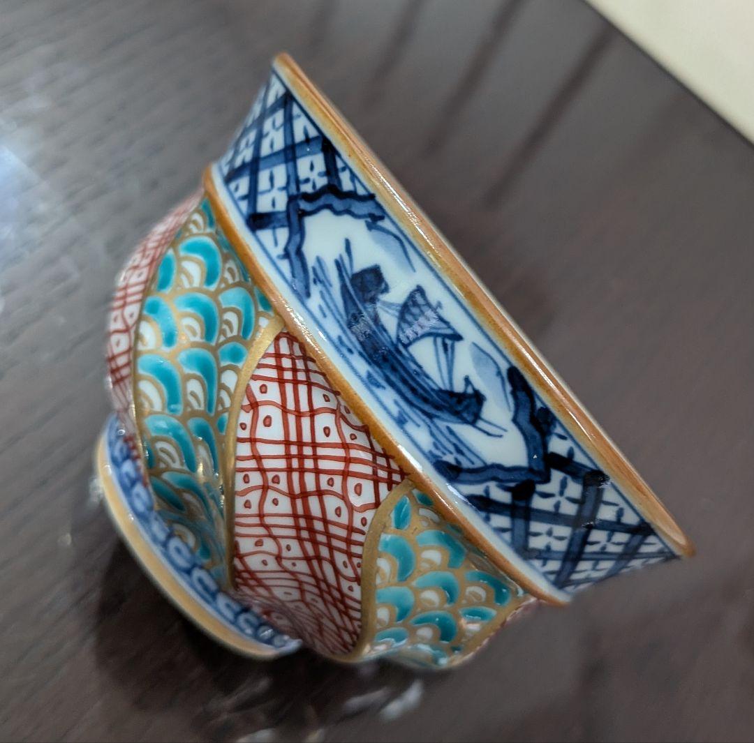 清水焼　京泉造　祥瑞　蓋付汲出茶碗　5客　共箱　逸品