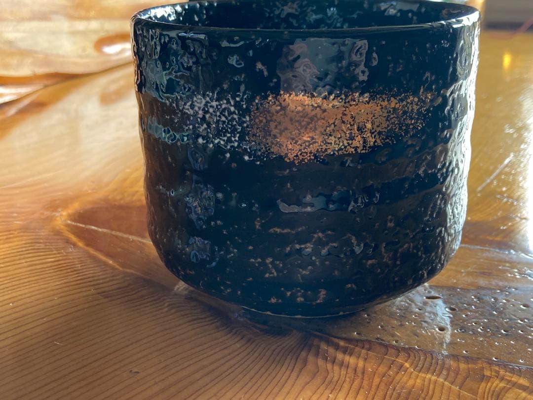 【未使用】抹茶碗 黒釉 金彩 白泥 飛雲 茶道具 伝統工芸