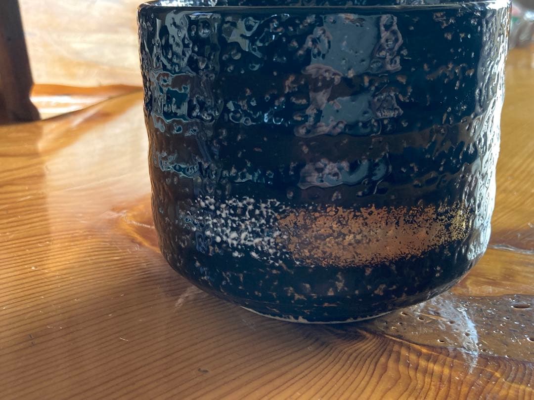 【未使用】抹茶碗 黒釉 金彩 白泥 飛雲 茶道具 伝統工芸