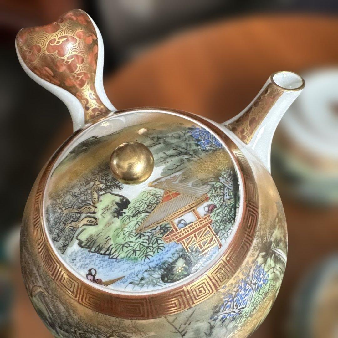 九谷焼　風景画の茶器セット（急須・湯飲み4個