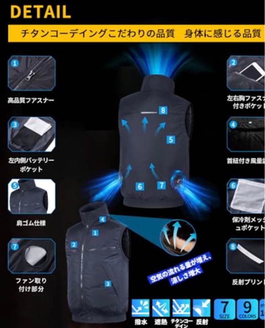 [elemai] 2024年モデル チタンファン付きベスト大容量25000mAh