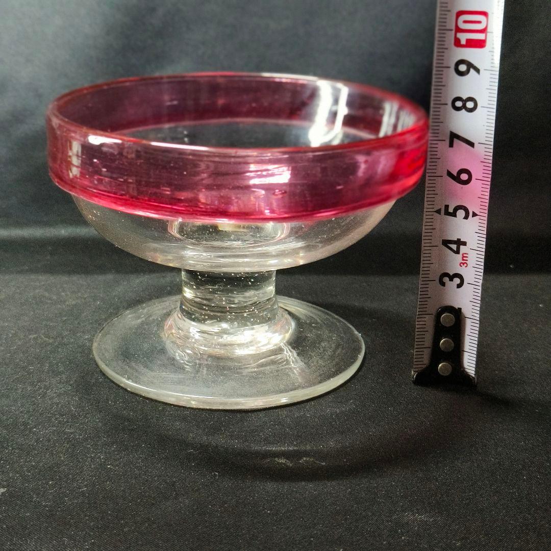 ウランガラス 手作り氷コップ 赤縁 足太 明治骨董 蒐集家放出美品 蔵出時代物