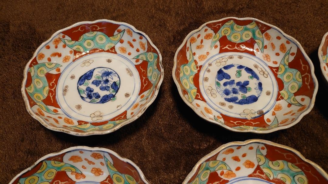 古伊万里　伊万里　なます皿　色絵　華の図　６客