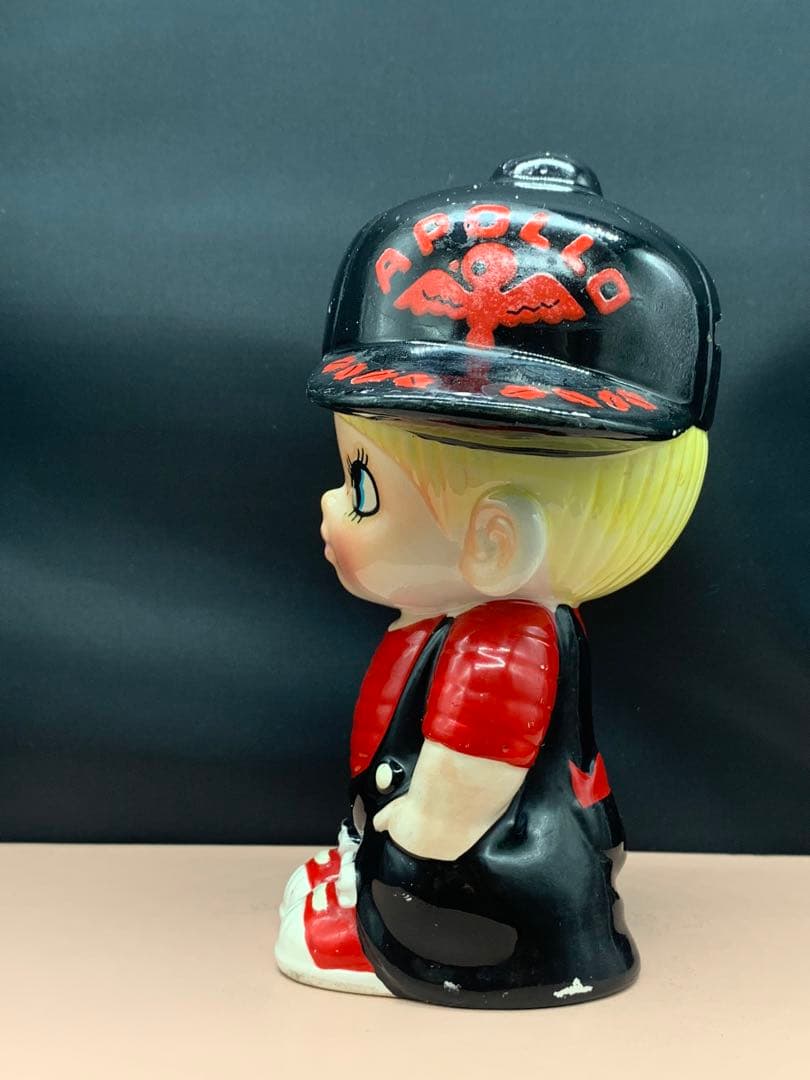 内藤ルネ　アポロキャップ　男の子　(赤) 小　　陶器　貯金箱