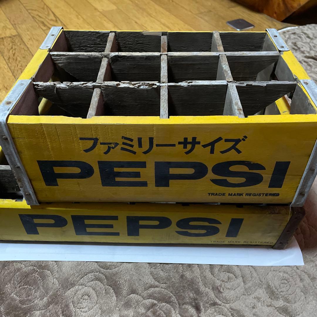 アンティーク雑貨ビンテージ PEPSI ペプシコーラ木箱 ケースサイズ違い2箱