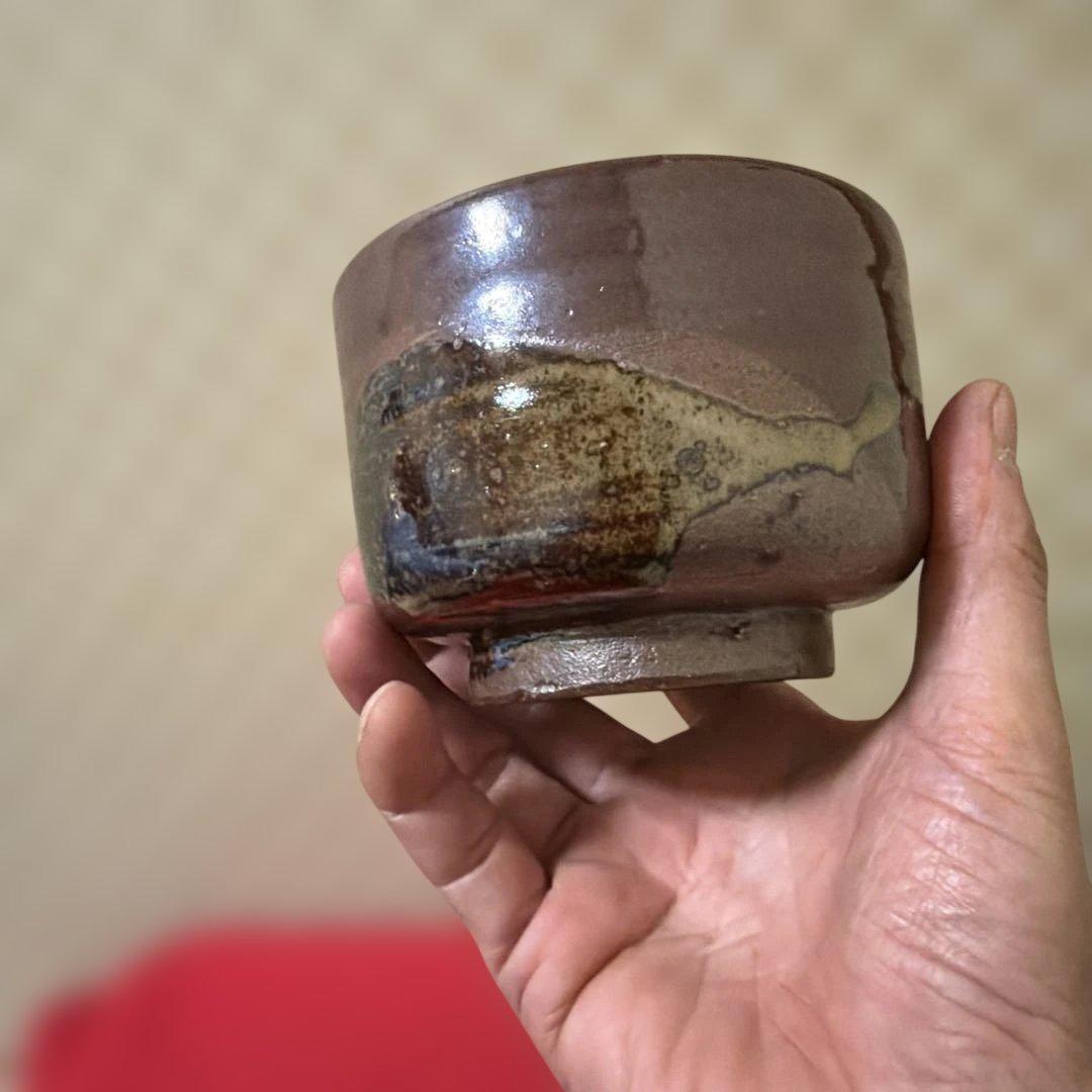 茶道具　抹茶椀　柿釉　塗箱　仕覆付き