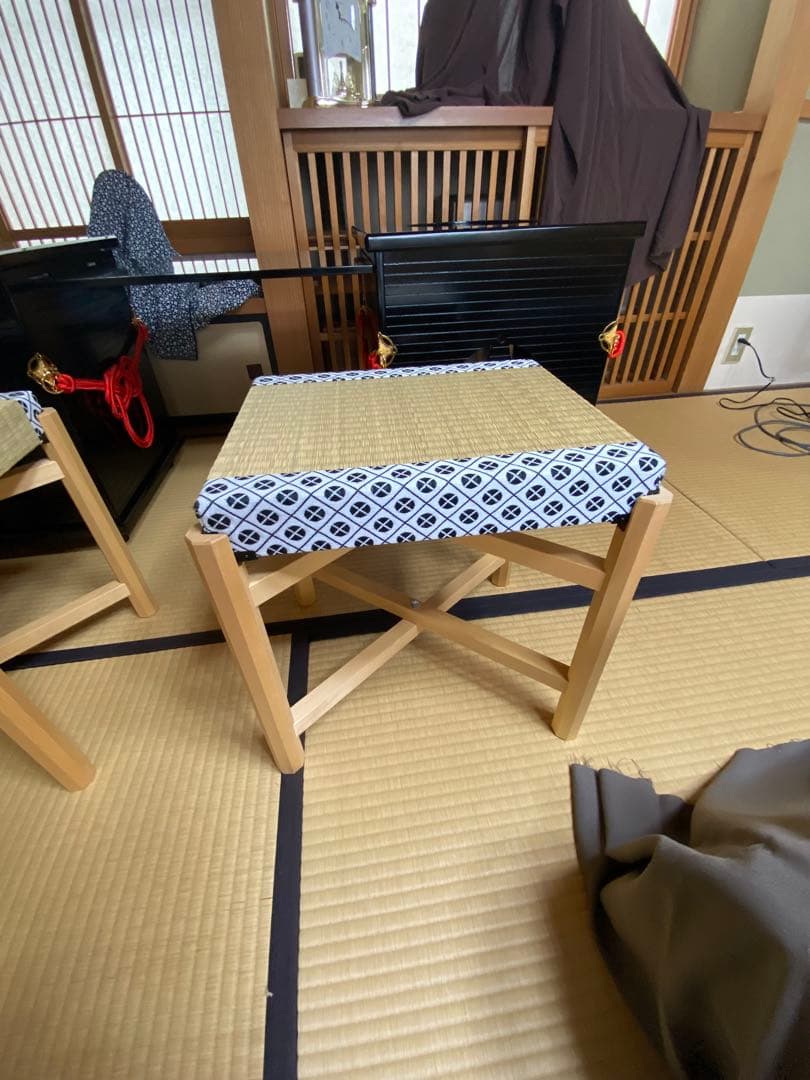 茶道具/御園棚セット③立礼棚 裏千家 淡々斎好写 丸炉 電熱器 畳み椅子×2