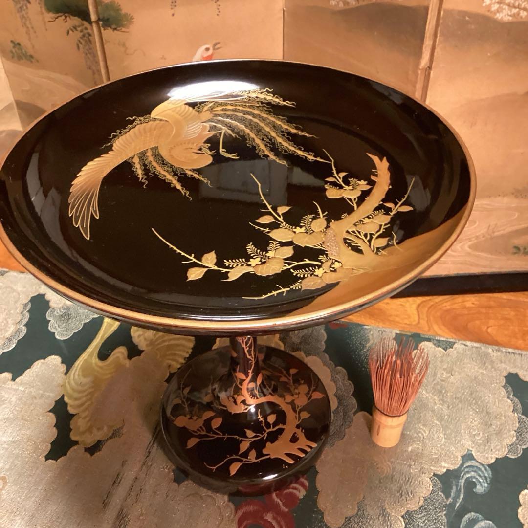 A1059 極上蒔絵　木製輪島塗　桐に鳳凰蒔絵　高月　高杯【供箱入】　1基