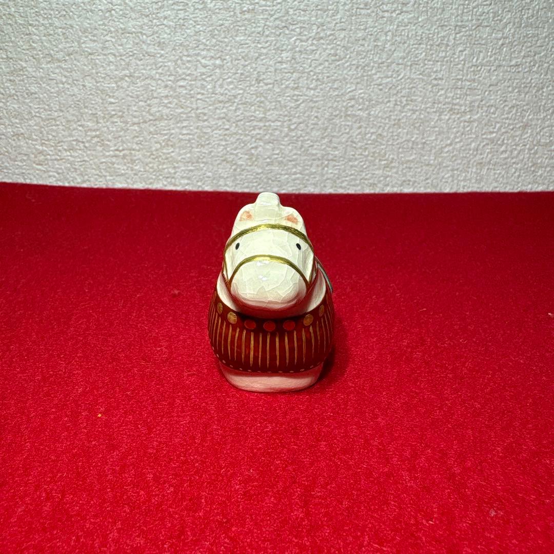 未使用　通次阿山作　色絵香合　午　馬　陶器