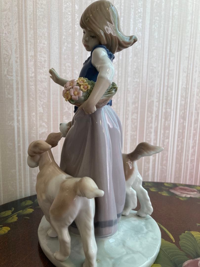 リヤドロ 少女と犬の陶器置物 約25cm