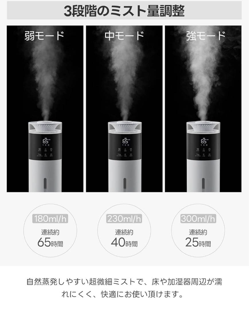 加湿器 大容量 10L リモコン操作・知能恒湿・除菌　超音波式 300ml/h