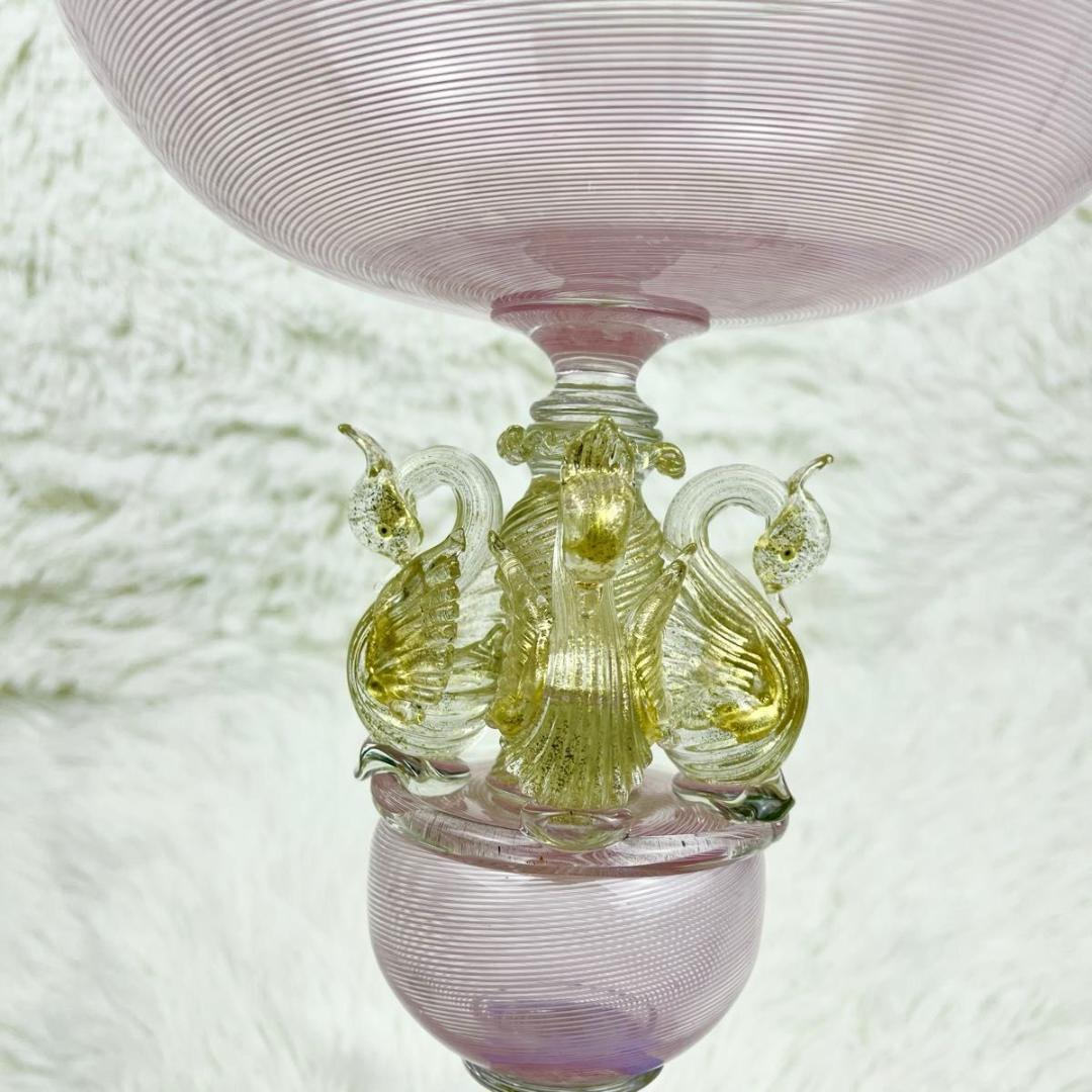 【美品・希少】ムラーノエリート ヴェネチアンガラス コンポート 金彩 白鳥