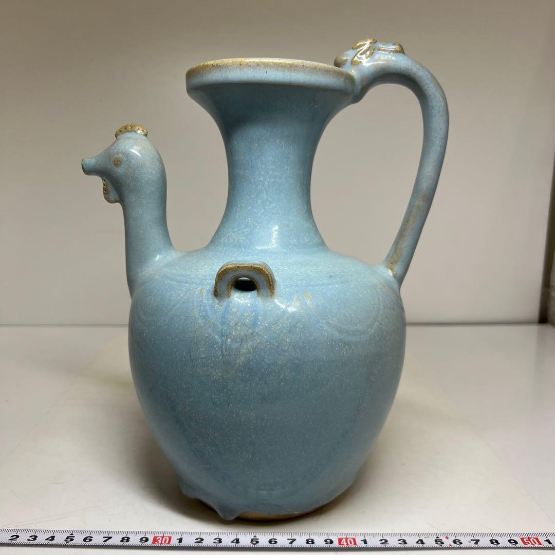 中国美術　均窯鶏冠壷 合箱 h27.5cm 東キ8-0326☆2F