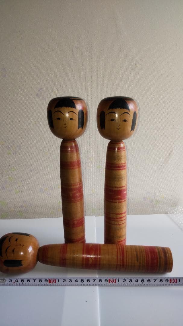 伝統こけし 3体セット　作者：渡辺定巳　高さ各31ｃｍ　重さ各370ｇ