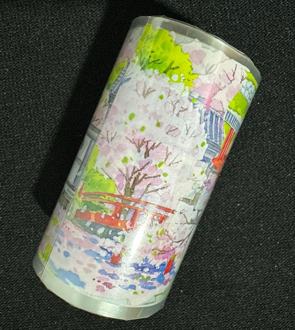 【9670】海外　マステ　5m巻　PETマスキングテープ　神社　春桜　装飾背景系