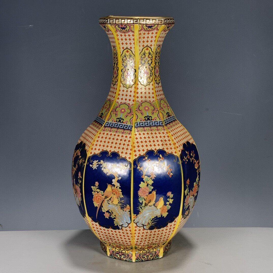 景徳鎮 パステル蒔絵花鳥六稜花瓶 陶磁器 装飾品 現代工芸品 美術品 置物