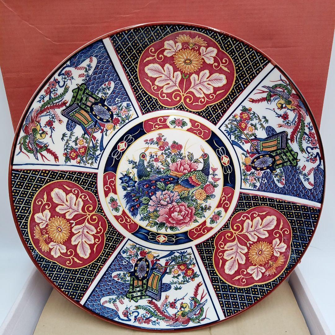 ★未使用！！箱付き！！伝統的な花柄の陶器皿 五宝の絵皿 39cm♪♪