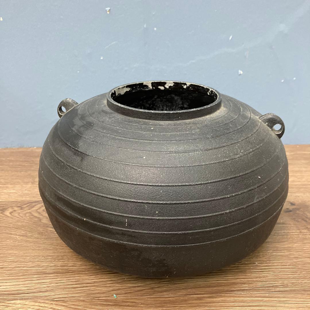 A-壁 南部鉄器 茶釜 丸釜 筋目紋 鉄瓶 鋳物 茶道具 レトロ インテリア