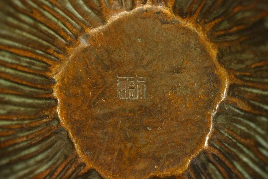古銅 蓮形 在銘 香炉 5.8cmx5.6cm(A291)