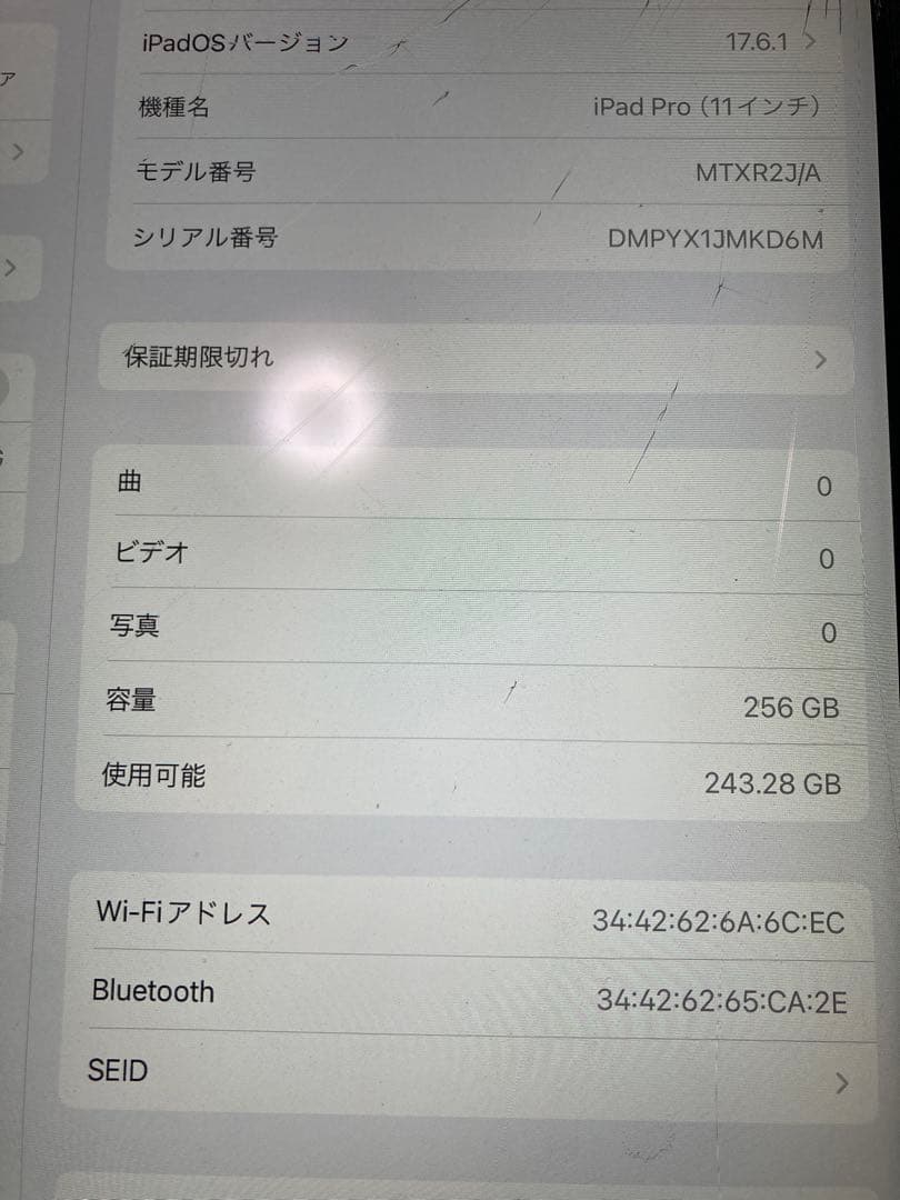 Apple iPad Pro (11インチ) 256GBジャンク稼動品カバー付き