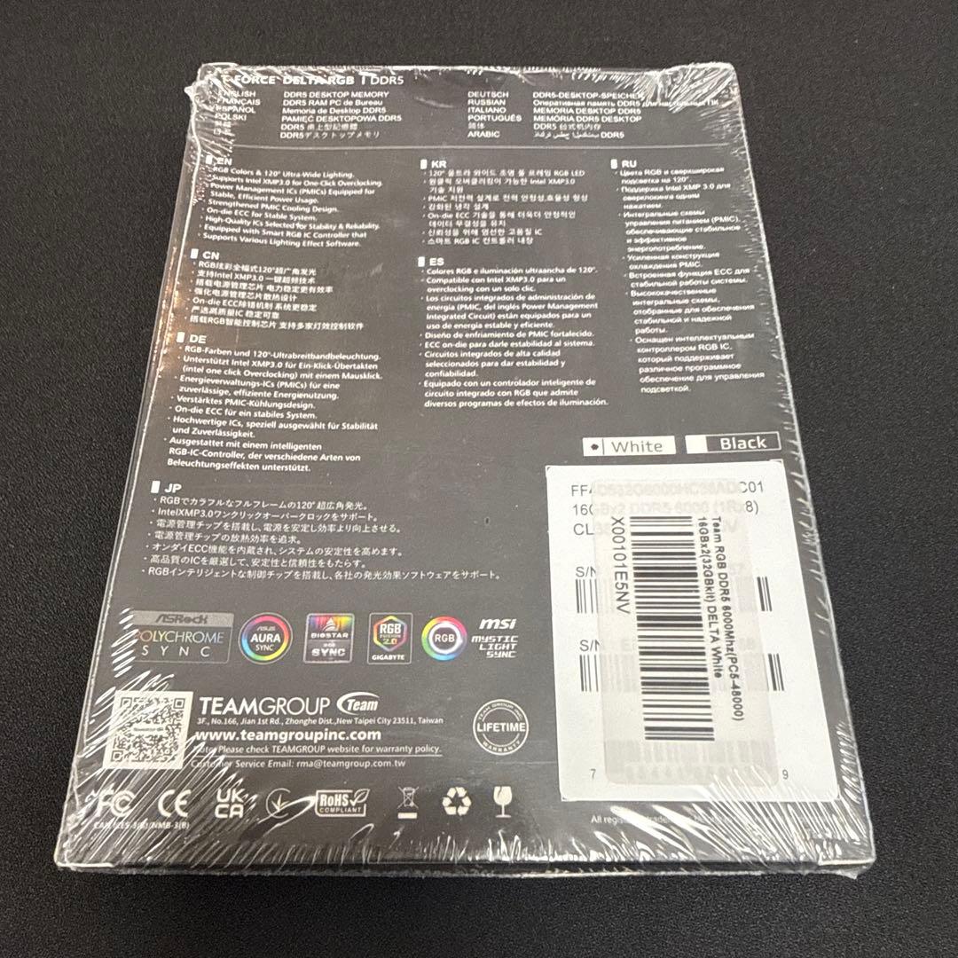 T-FORCE DELTA RGB DDR5-6000 32GB　ホワイト