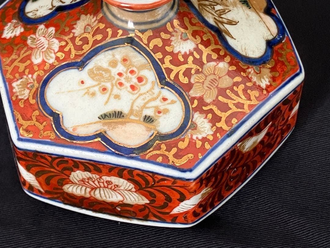 古伊万里　色絵花文油壺　花唐草　油壺　骨董　アンティーク　レトロ