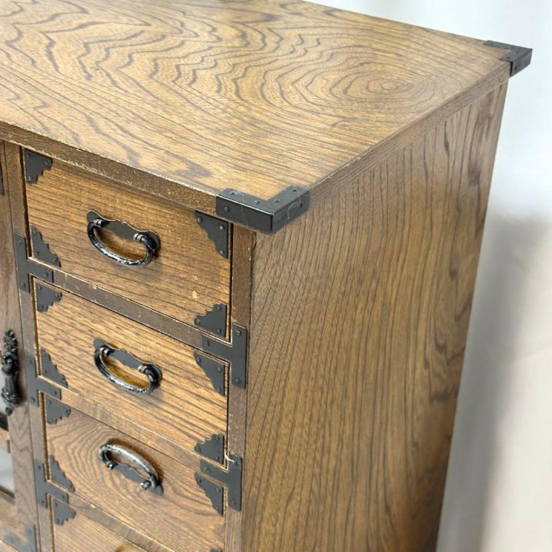 和家具 小箪笥 時代箪笥風 格子ガラス 小引き出し 民藝家具 木製 収納箪笥