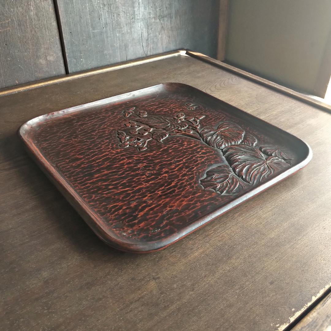 【鎌倉彫　時代物　角皿・角盆　30㎝】