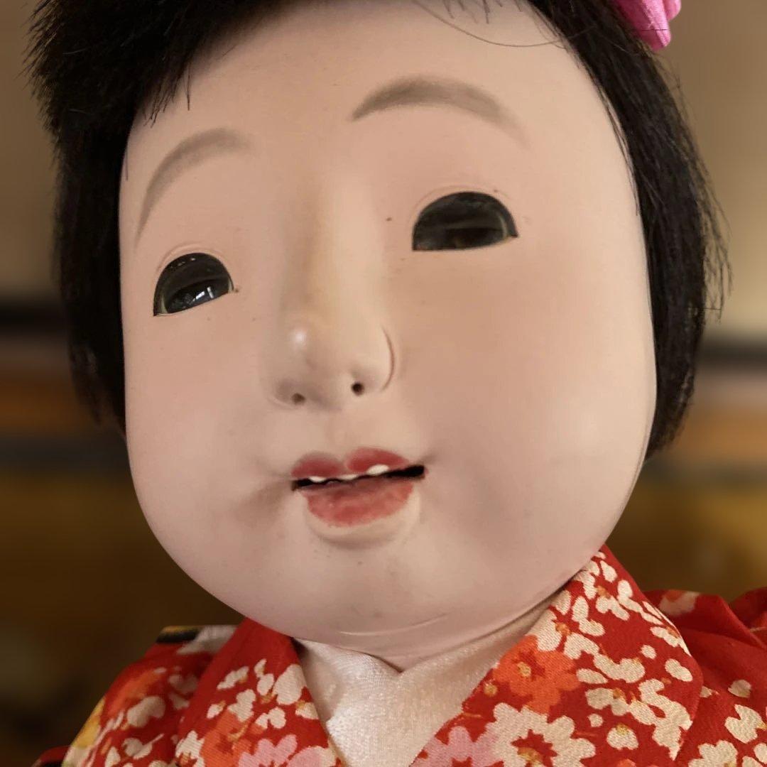 古い市松人形　４２ｃｍ　英山作　大正？　にっこり明るい　おまとめ割引　おかっぱ