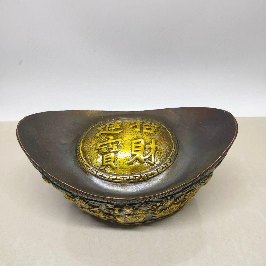 銅制 五路財神元宝 聚宝盆 招財進宝 応接間 博古架 装飾品 現代工芸品 置物