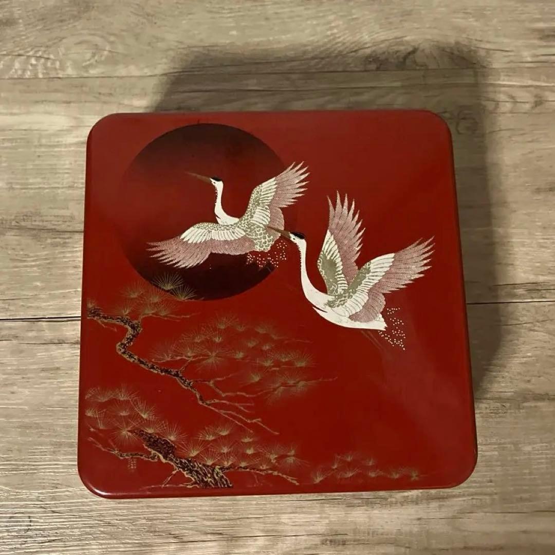 D-4 【訳あり】一段重 重箱 漆器 蒔絵 鶴 松 日の出 縁起物 お正月お祝い