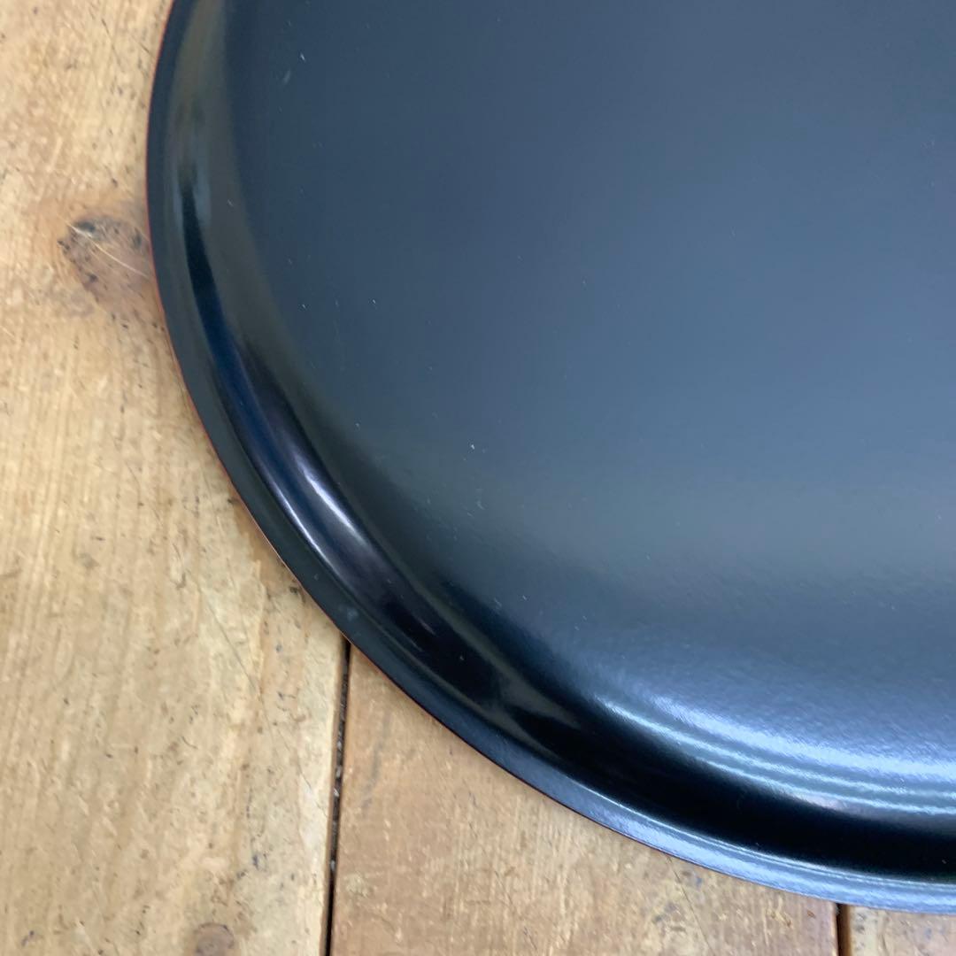 D-5 【美品】木製 漆器 丸盆 南天 蒔絵 直径30cm 黒塗り 朱縁 縁起物