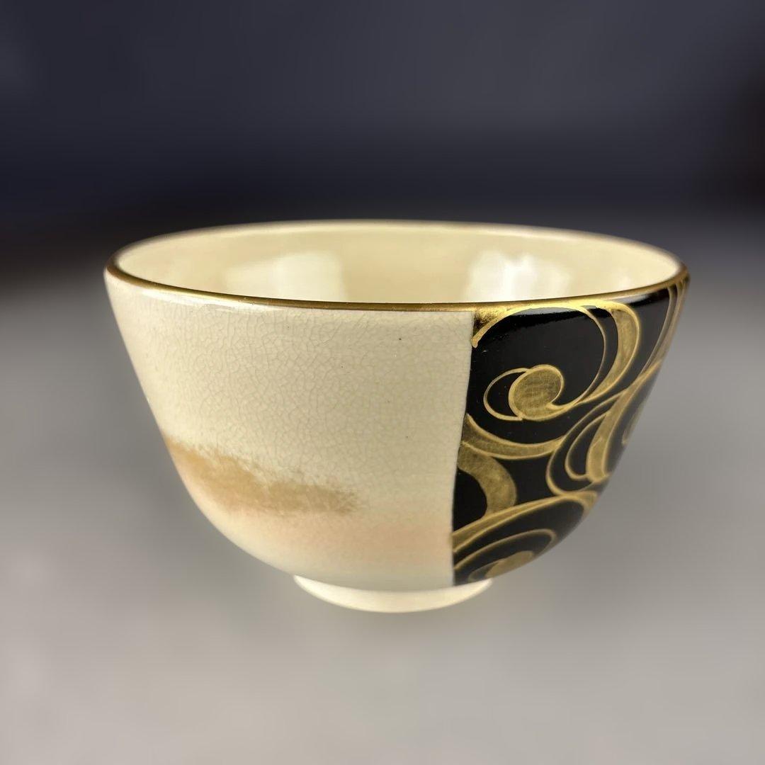 山岡昇造　黒掛丸紋　茶碗　抹茶碗　共箱