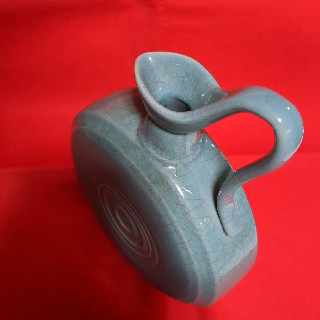 煎茶道具 扁壺水注 一輪挿し 青磁