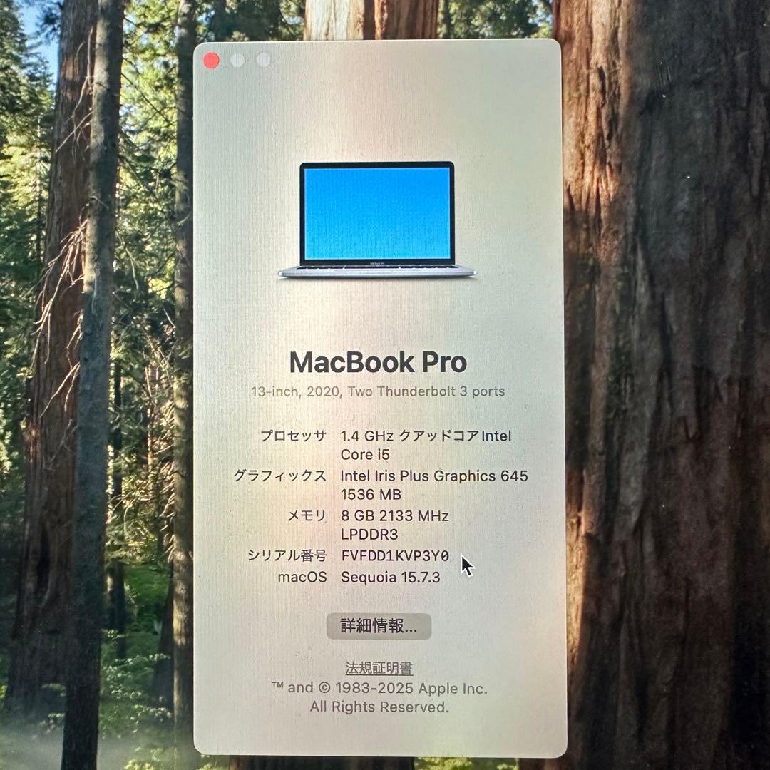 MacBookPro 13インチ 2020 Core i5 8GB 箱充電器付き