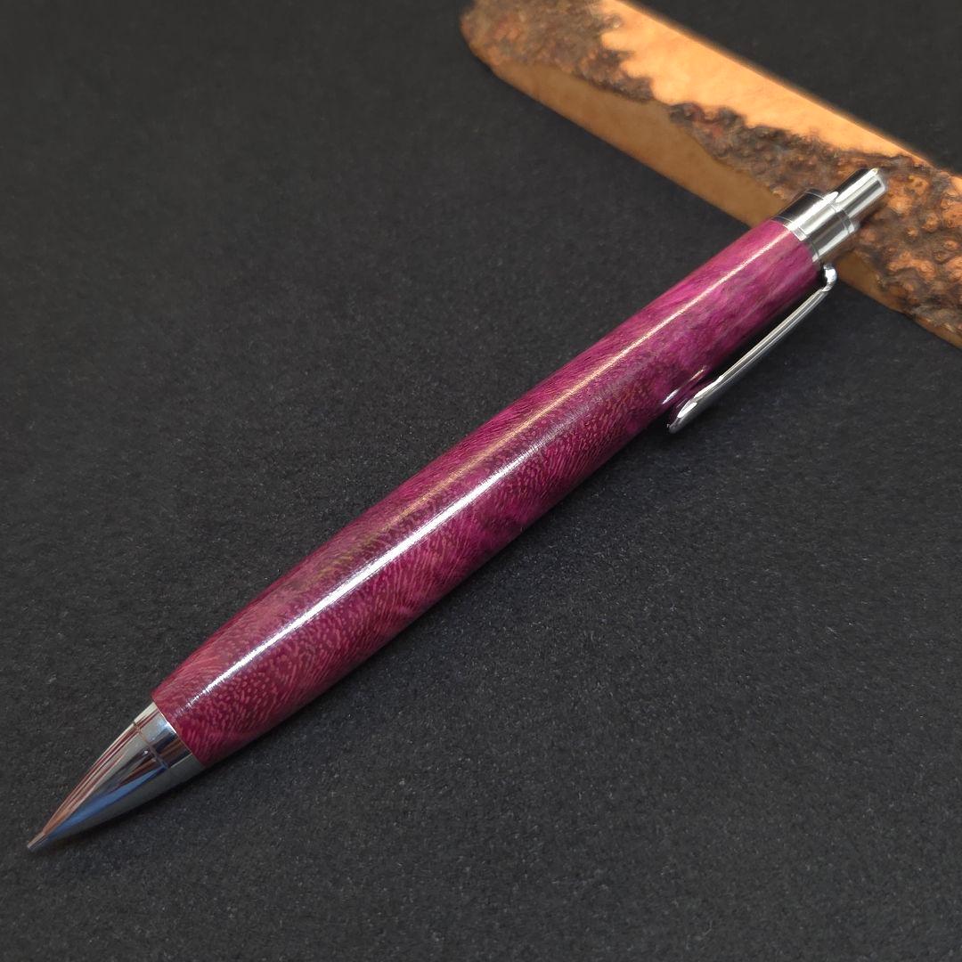 No.36ハンドメイド木軸シャーペンパープルハート縮み杢