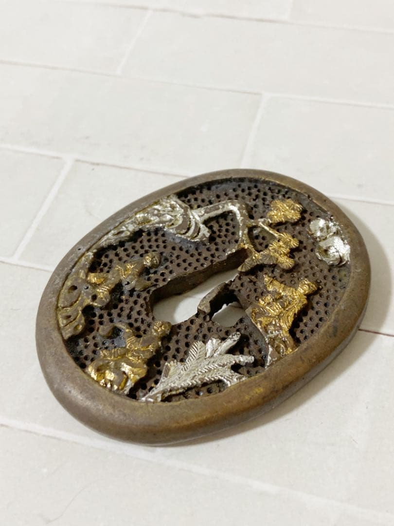 日本刀 装具 刀鍔 人物 金 銀 骨董品 古物 ヴィンテージ  アンティーク