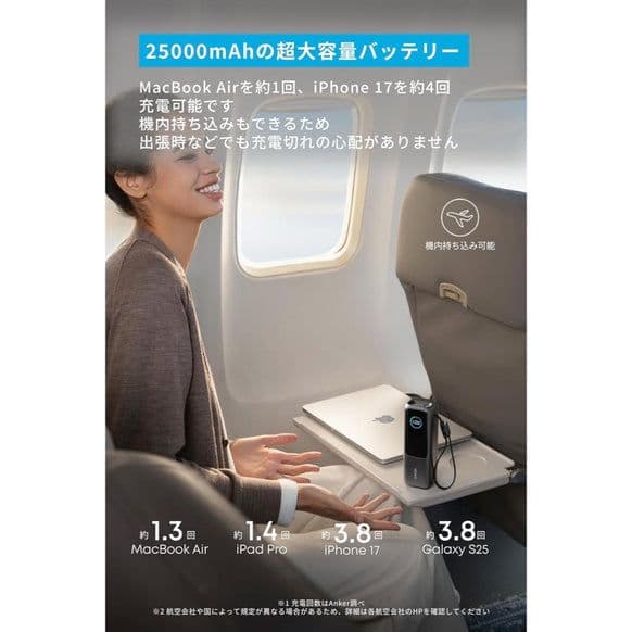 Anker PowerBank 25000mAh USB-Cケーブル2本登載