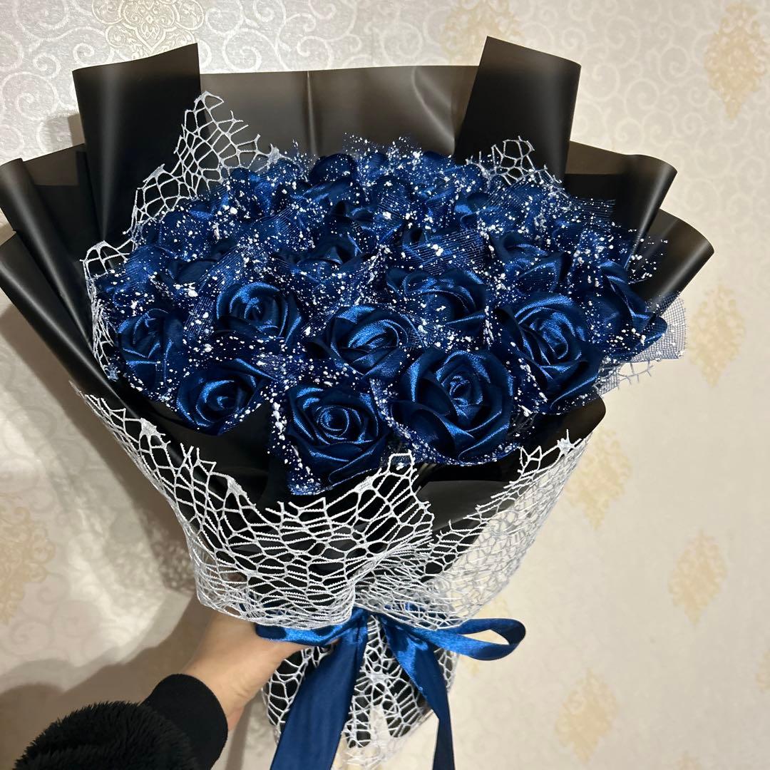 25本青バラブーケ リボン薔薇 枯れない薔薇 プレゼント お祝い　好きな人へ