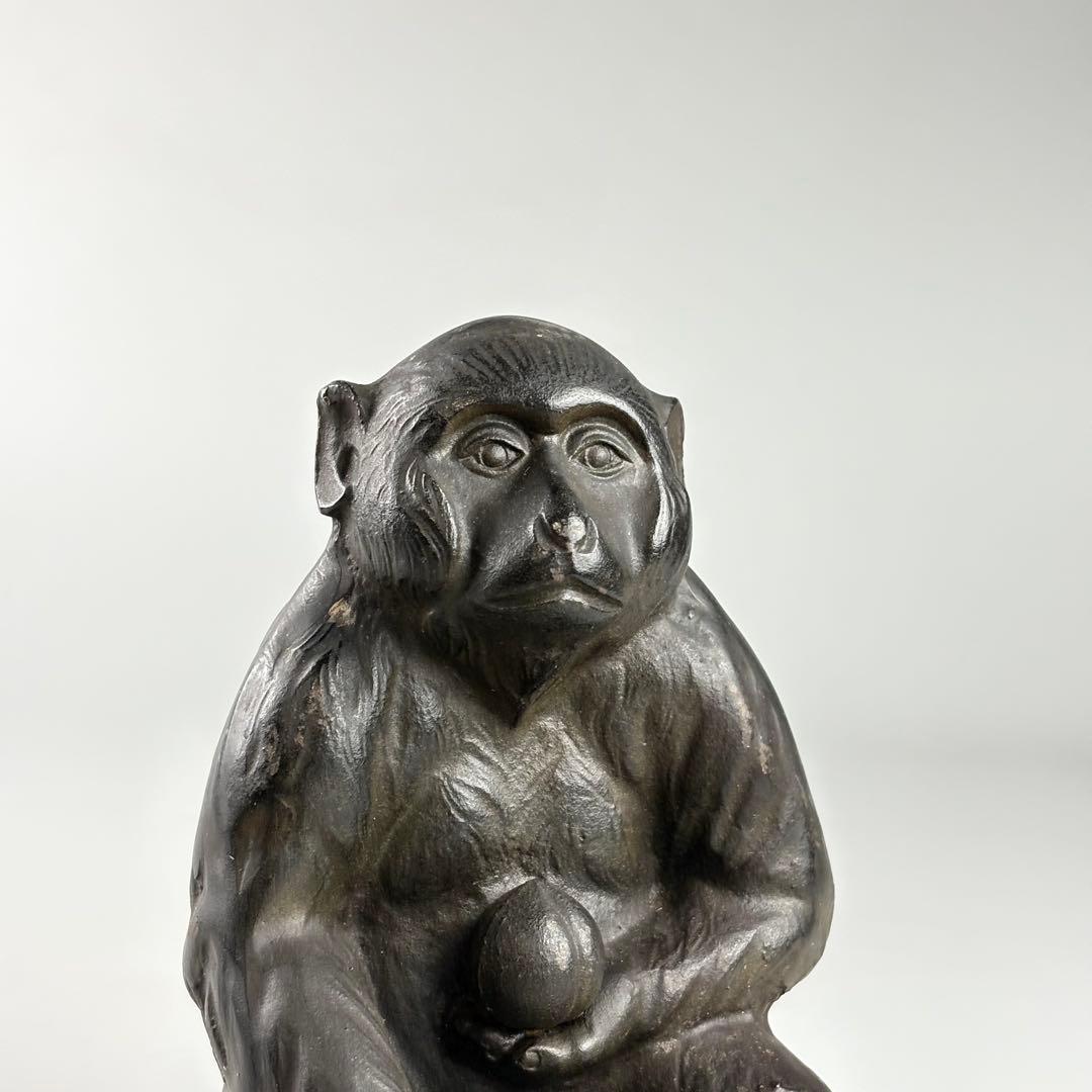 日展作家 渡辺環水 鉄製 猿 置物 金工美術 縁起物 置物 サル 猿