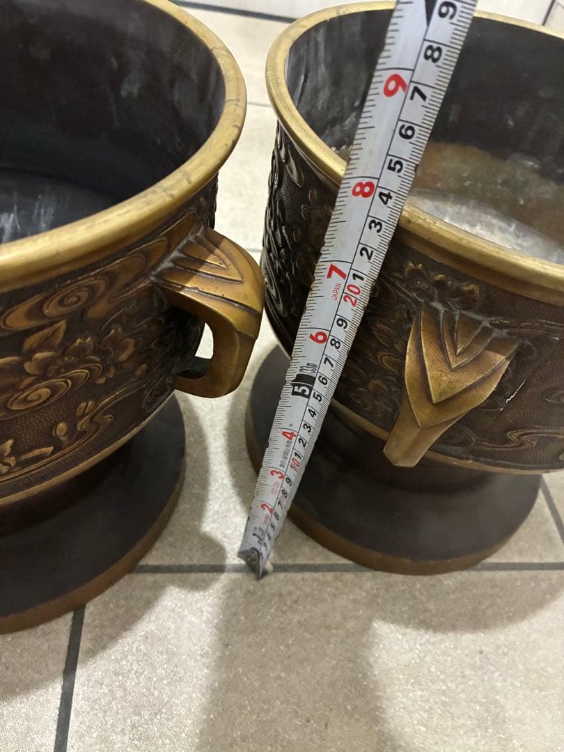 ★現状品★金屋 五郎三郎 火鉢 一対双耳 在銘 時代火鉢　 銅製 アンティーク