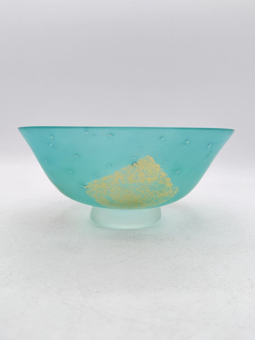 d104 義山茶碗 金箔摺硝子 水崎長寿 木箱 茶道具 古物