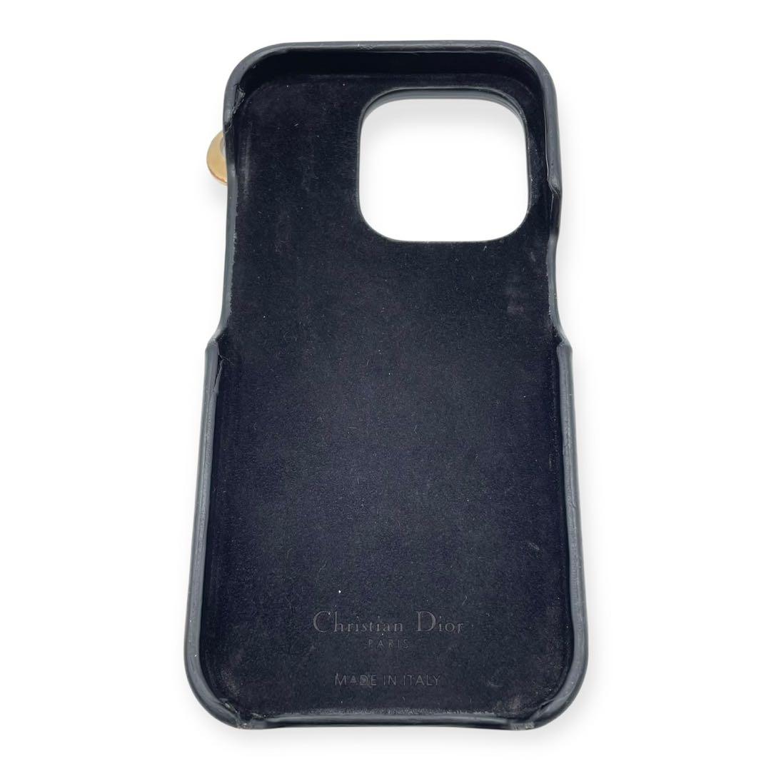 Dior カナージュ ケース レザー ロゴチャーム 黒 iPhone14pro