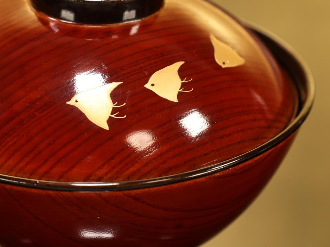 BK529　時代輪島塗　日本名所蒔絵　槻木地溜塗　吸物椀　絵違い　拾客　欅　共箱
