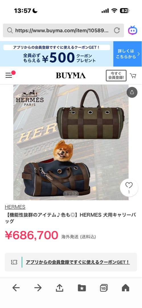 エルメスカーキ キャンバス地 ドックキャリーバッグ