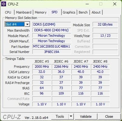 【動作確認済】Micron DDR5-4800 64GB 32GBx2枚